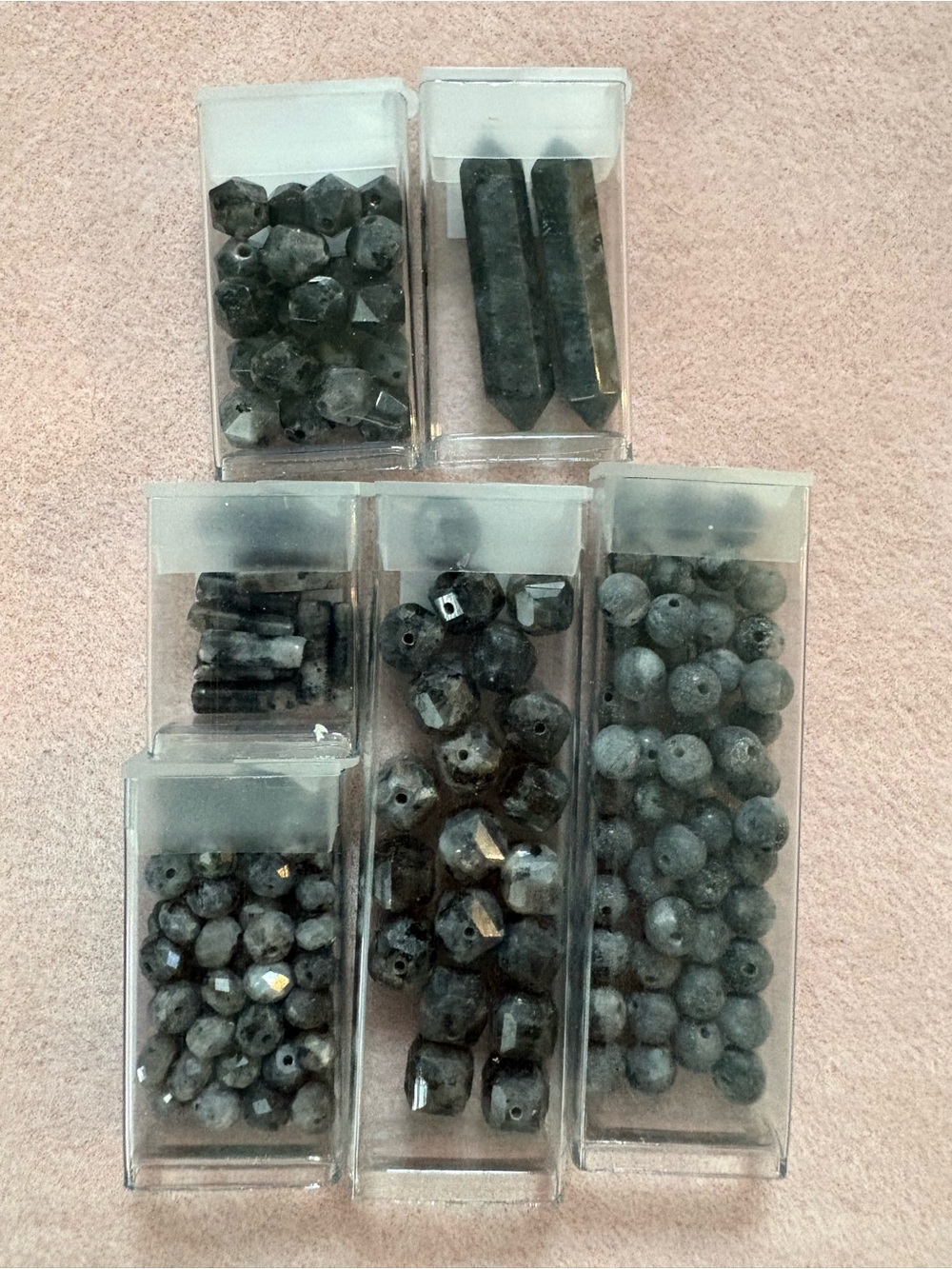 "Larvikite" aka Black Labradorite Dbl Gemstone Beads of the Month lot 6 tubes